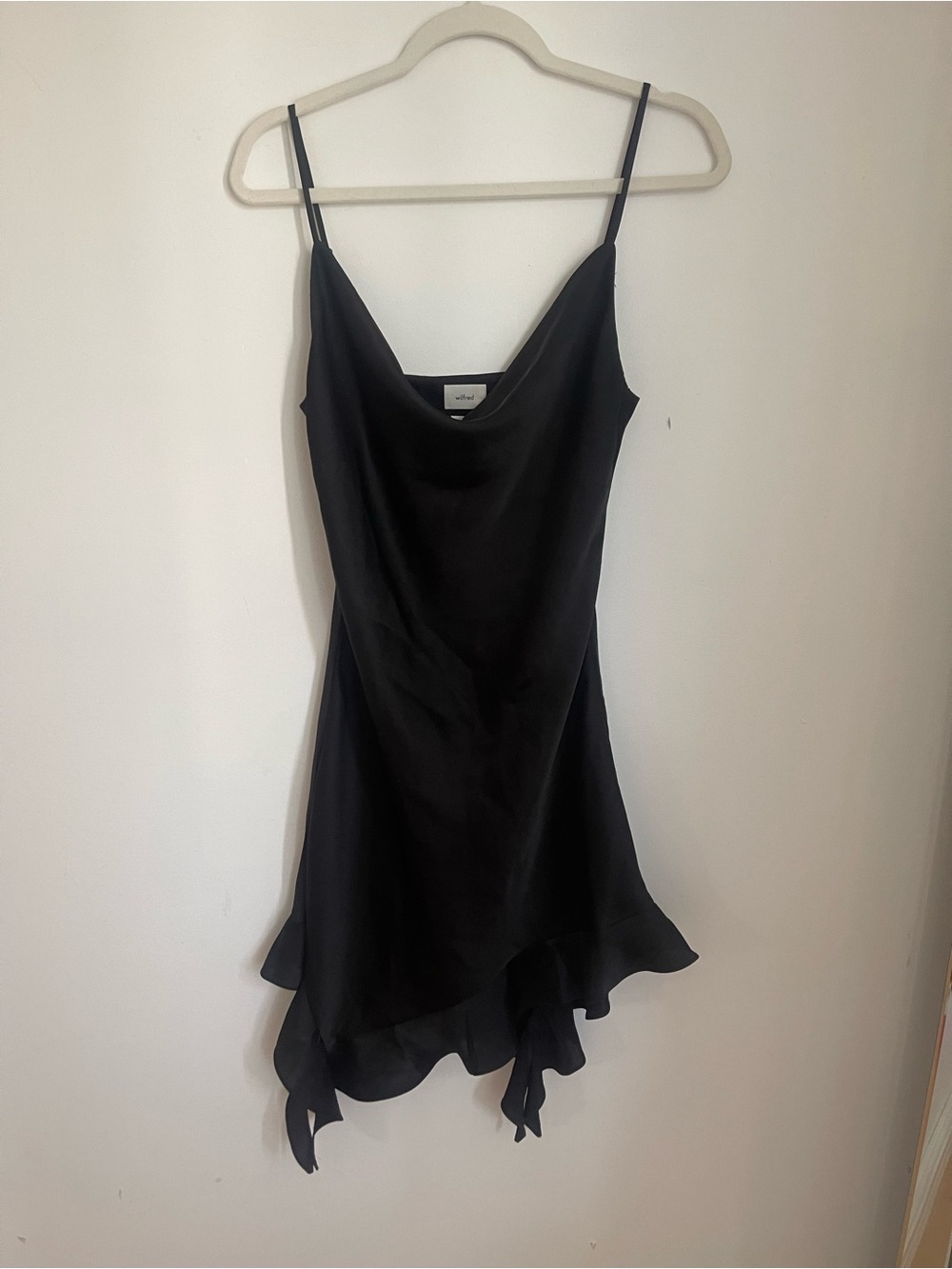 Wilfred Black Cowl Slip Mini Dress with Ruffle Hem - Picture 1 of 4